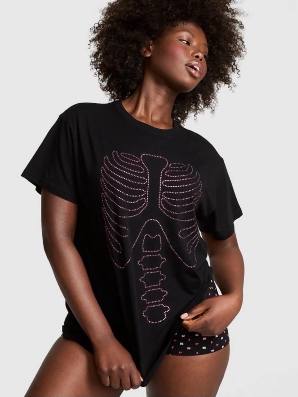Vs PINK HALLOWEEN BLING SKELETON 💀 CAMPUS TEE